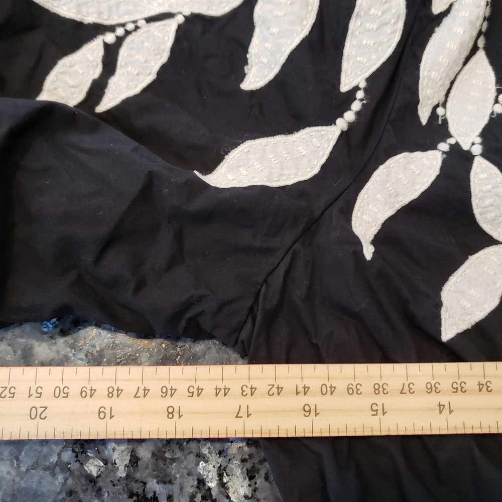 Anthropologie sz S Short Sleeve Black White Embroidered Leaf Midi Dress Smocked - Picture 6 of 8